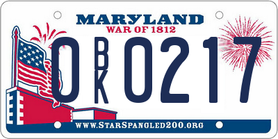 MD license plate 0BK0217