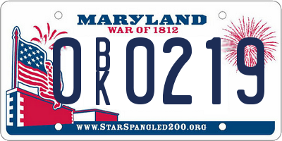MD license plate 0BK0219