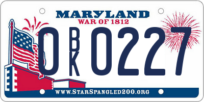 MD license plate 0BK0227