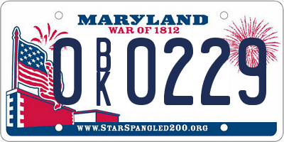 MD license plate 0BK0229