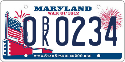 MD license plate 0BK0234