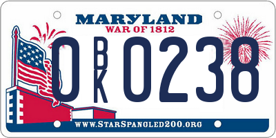 MD license plate 0BK0238