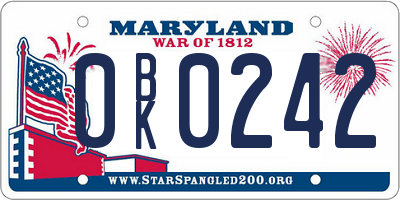 MD license plate 0BK0242