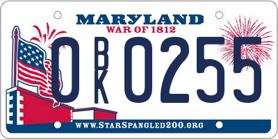 MD license plate 0BK0255