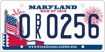MD license plate 0BK0256