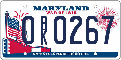 MD license plate 0BK0267