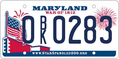 MD license plate 0BK0283