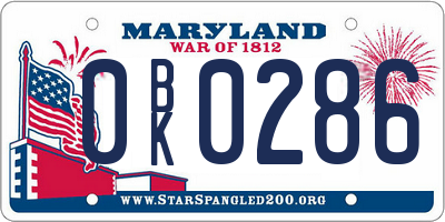 MD license plate 0BK0286