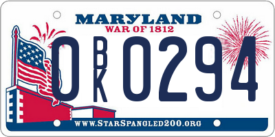 MD license plate 0BK0294