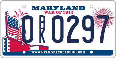 MD license plate 0BK0297