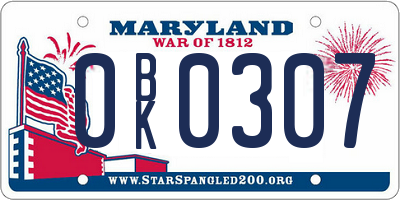 MD license plate 0BK0307