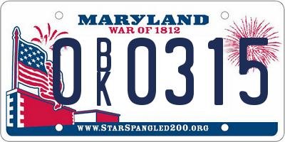 MD license plate 0BK0315