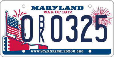 MD license plate 0BK0325
