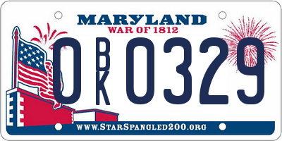 MD license plate 0BK0329