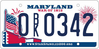 MD license plate 0BK0342