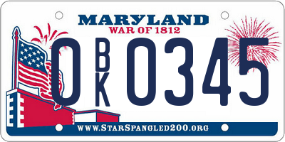 MD license plate 0BK0345
