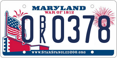 MD license plate 0BK0378