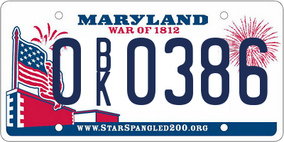 MD license plate 0BK0386