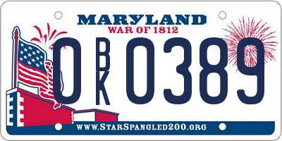 MD license plate 0BK0389