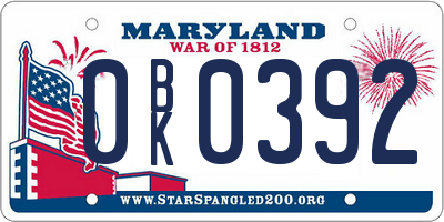 MD license plate 0BK0392