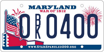 MD license plate 0BK0400