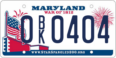 MD license plate 0BK0404