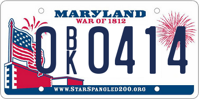 MD license plate 0BK0414