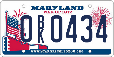 MD license plate 0BK0434