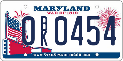 MD license plate 0BK0454