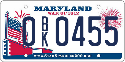 MD license plate 0BK0455
