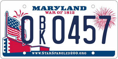 MD license plate 0BK0457