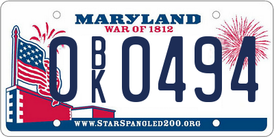 MD license plate 0BK0494