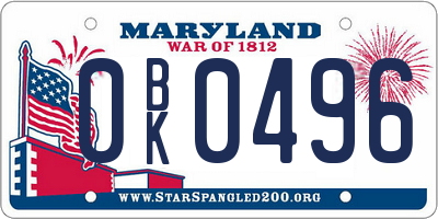 MD license plate 0BK0496