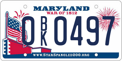 MD license plate 0BK0497