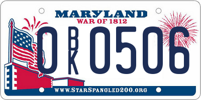 MD license plate 0BK0506