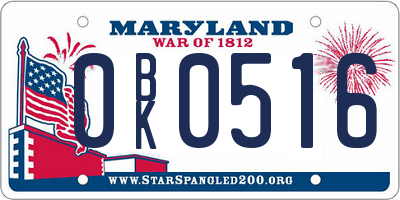MD license plate 0BK0516