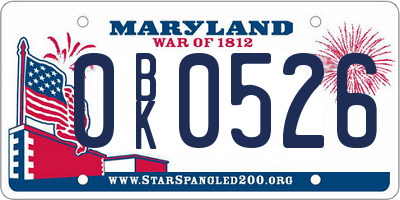 MD license plate 0BK0526