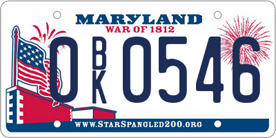 MD license plate 0BK0546