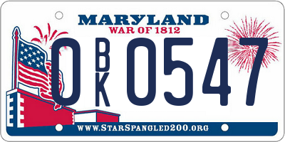 MD license plate 0BK0547