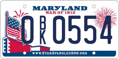MD license plate 0BK0554