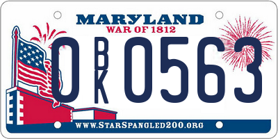 MD license plate 0BK0563