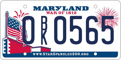 MD license plate 0BK0565