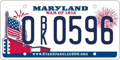 MD license plate 0BK0596