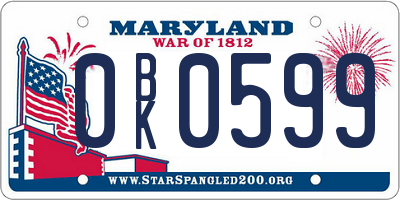 MD license plate 0BK0599