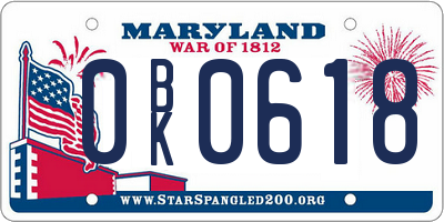 MD license plate 0BK0618