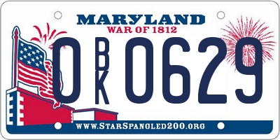 MD license plate 0BK0629