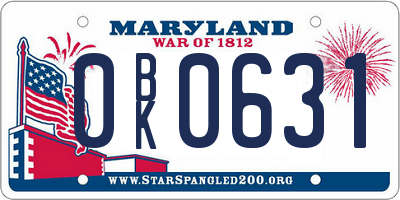 MD license plate 0BK0631