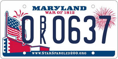 MD license plate 0BK0637