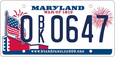 MD license plate 0BK0647