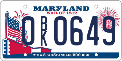 MD license plate 0BK0649